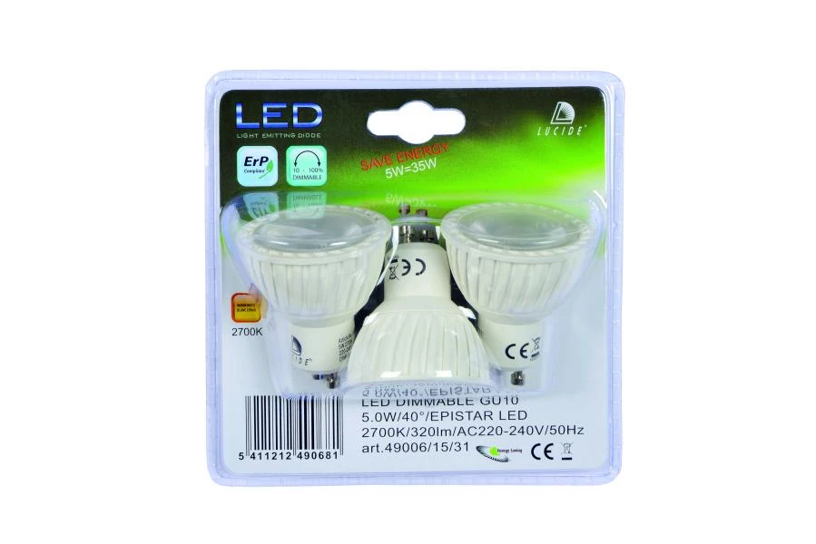 Lucide MR16 - Led bulb - Ø 5 cm - LED Dim. - GU10 - 3x5W 3000K - White - Set of 3 - detail 2
